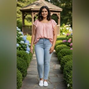 Como Blu Women's Plus Size 3XL Raglan Sleeve Top Peachy Keen embroidered eyelet